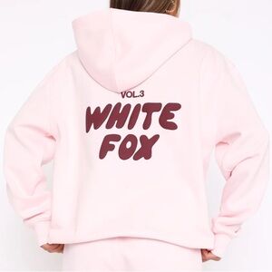 White Fox Boutique Pink Hoodie with Maroon 'WHITE FOX' Logo